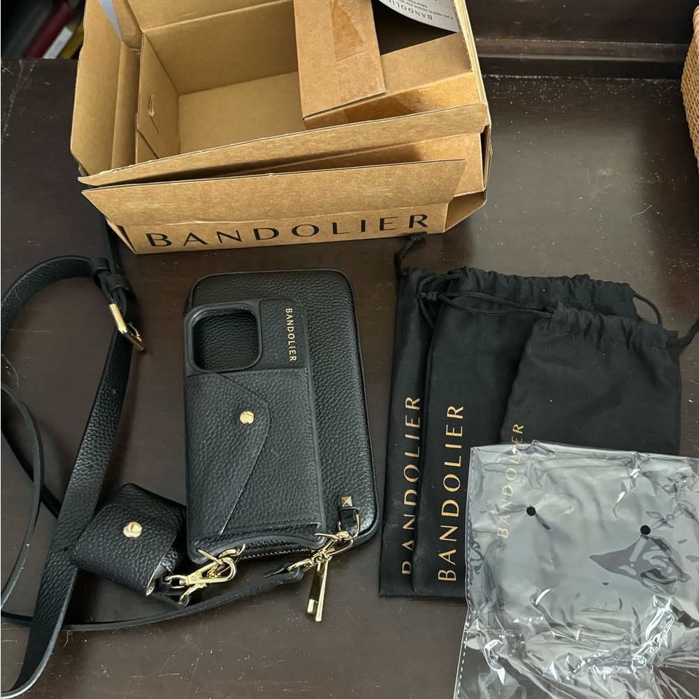 Bandolier Crossbody iPhone 15 Pro Carrier w/ attachable Pouch & AirPods carrier